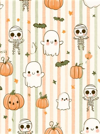 Halloween Ghosts and Pumpkins Print. poster
