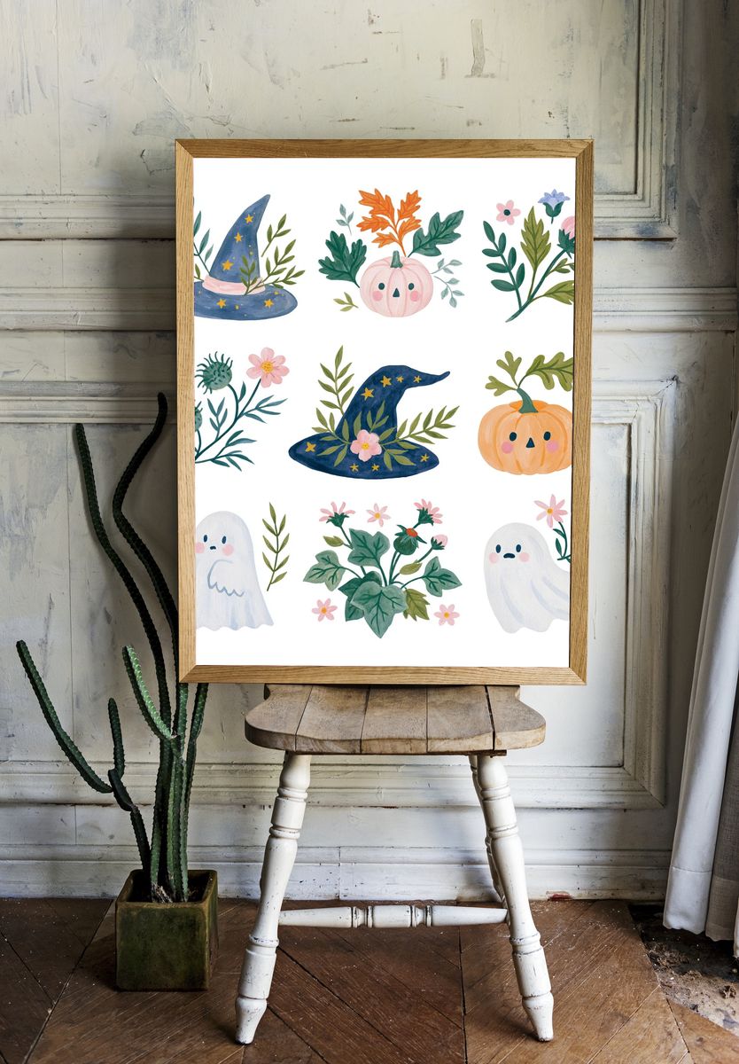 Halloween Botanicals Watercolor Poster. room preview