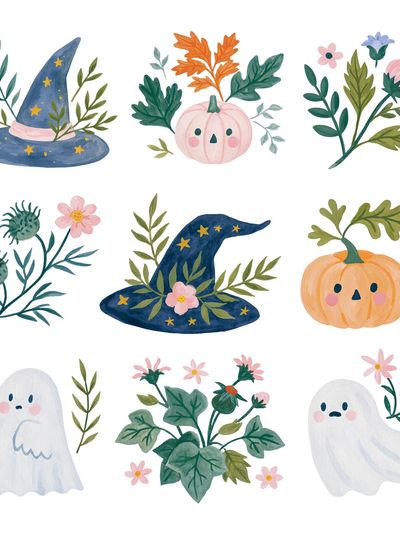 Halloween Botanicals Watercolor Poster. poster
