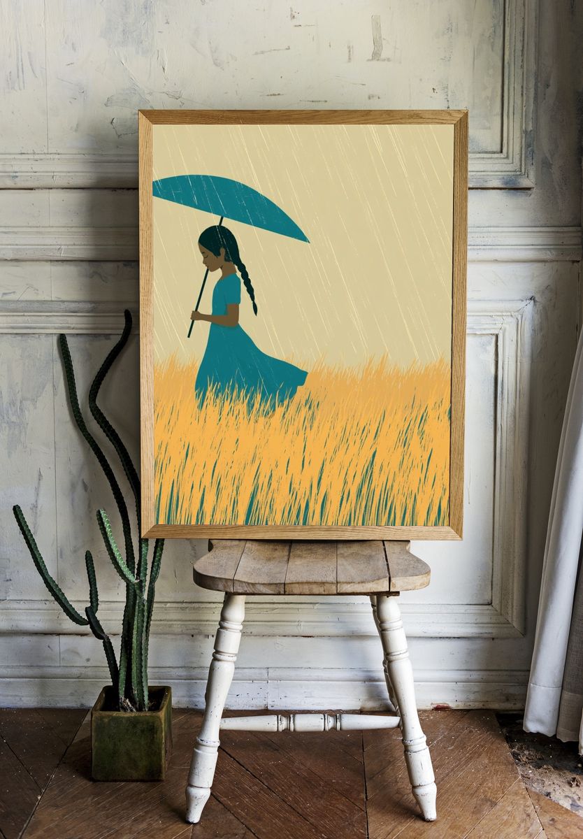 Girl in the Rain Illustration Poster. — room view 1