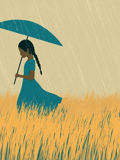 Girl in the Rain Illustration Poster.