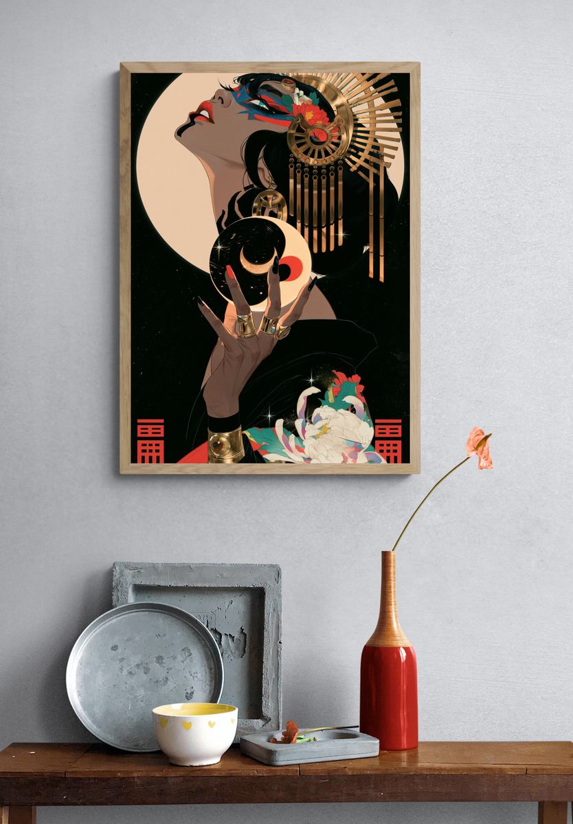 Celestial Geisha Illustration Poster. — room view 3