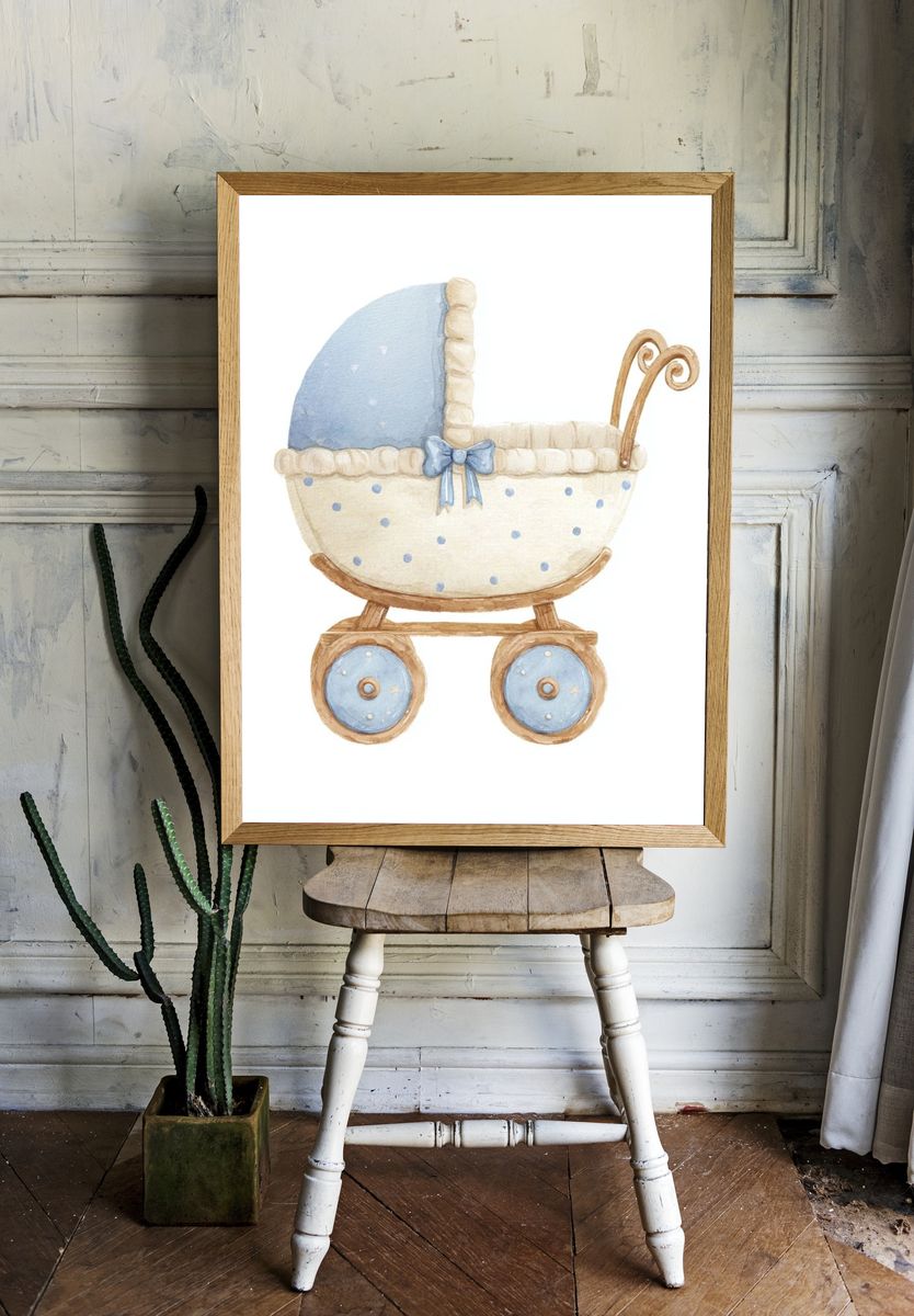 Baby Pram Watercolor Print. — room view 1