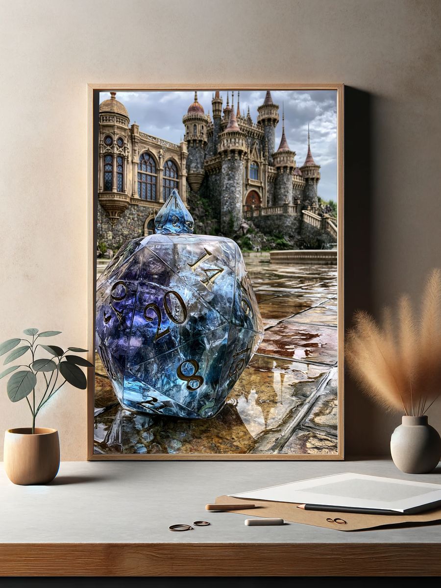 Fantasy Castle Dice Illustration Poster. — room view 2