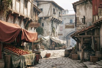 Medieval Market Street Illustration Print. poster