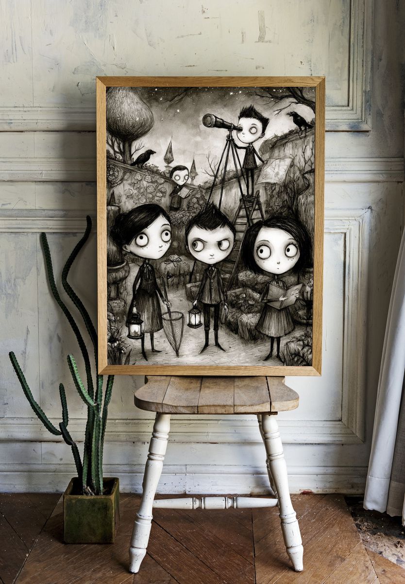 Gothic Children in Garden Illustration Poster. — room view 1