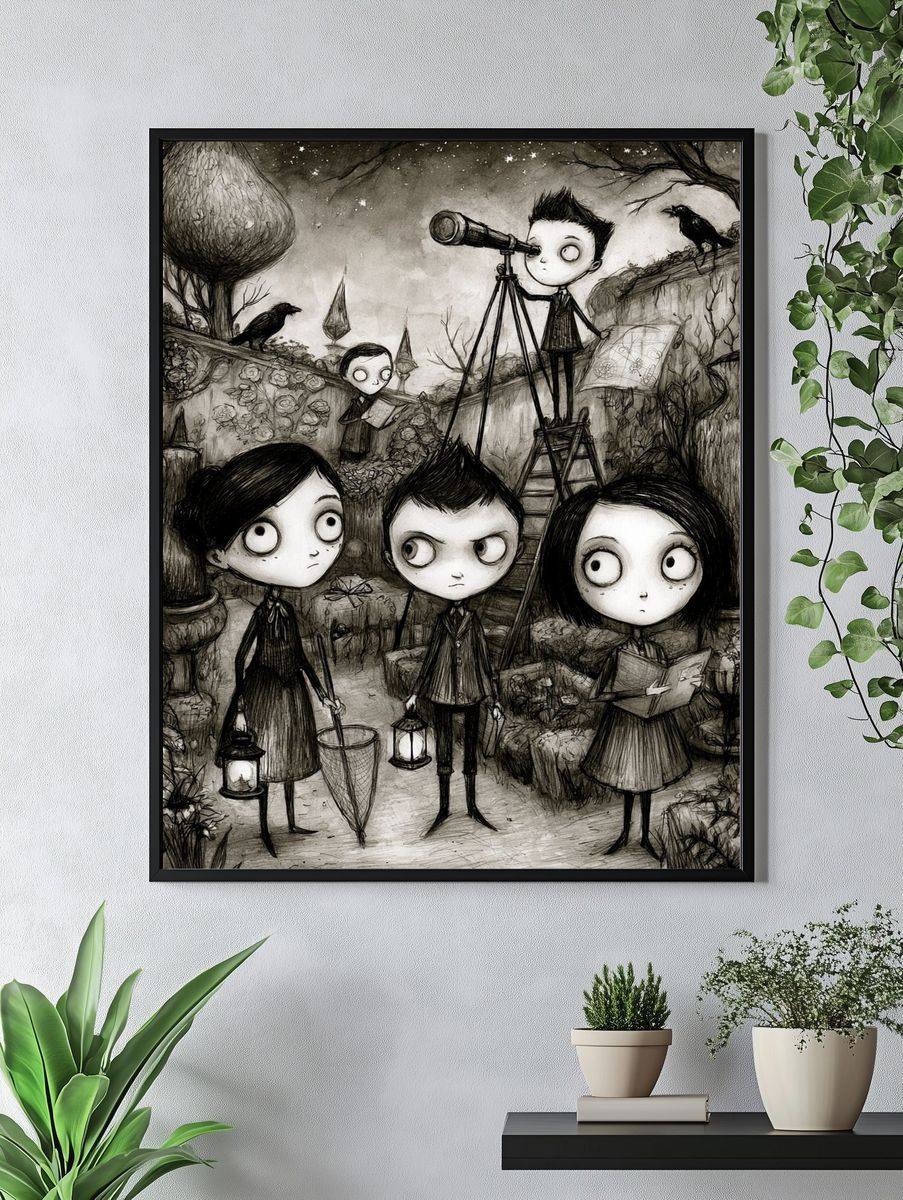 Gothic Children in Garden Illustration Poster. — room view 4
