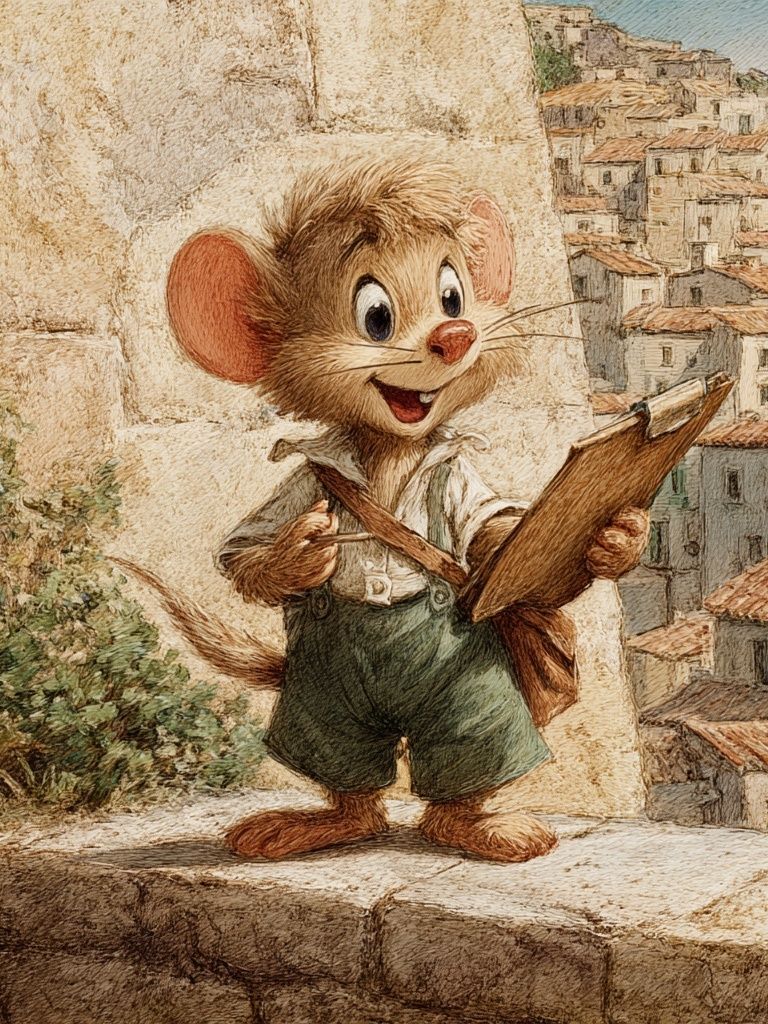 Mouse Sketching Village Print. poster — illustration art