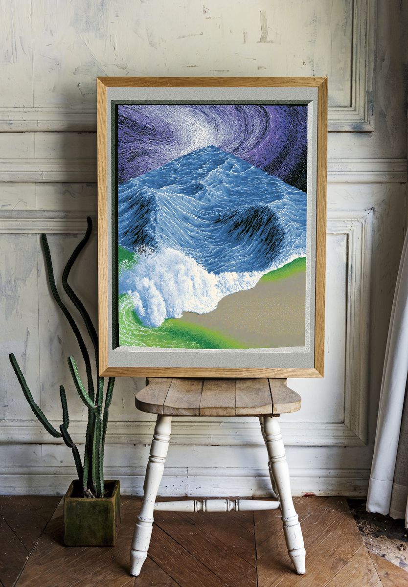 Surreal Ocean Wave Print. room preview