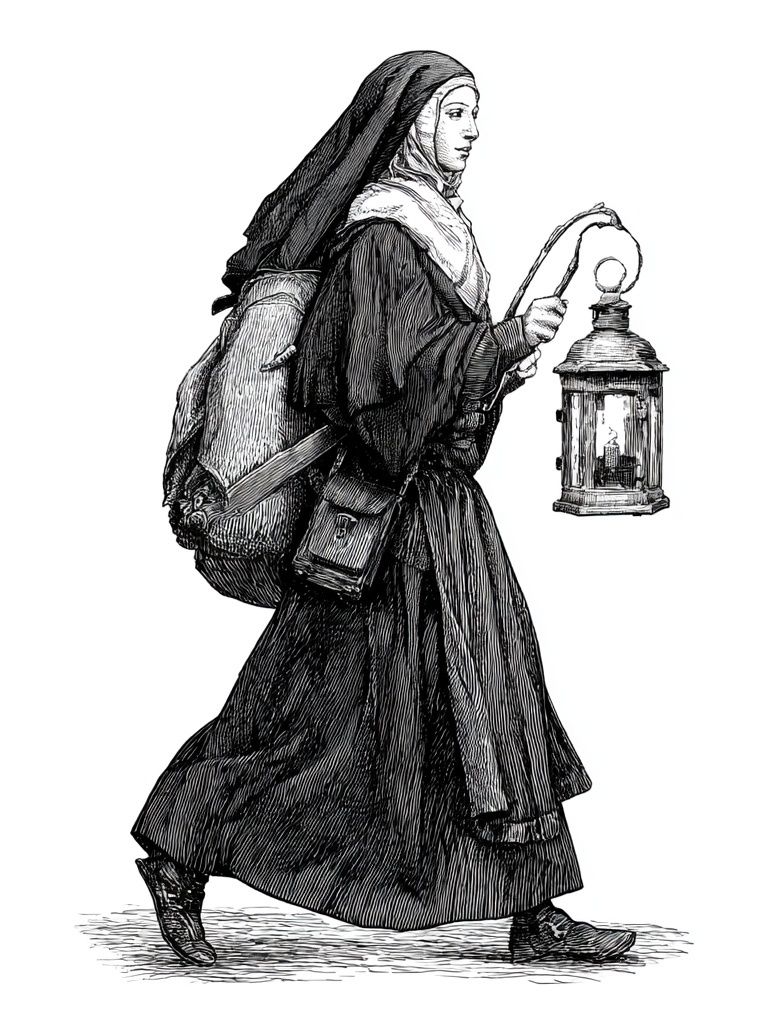 Nun with Lantern Illustration Poster. poster detail