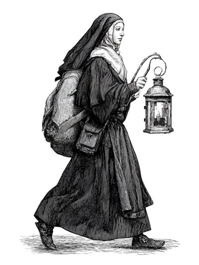 Nun with Lantern Illustration Poster. poster