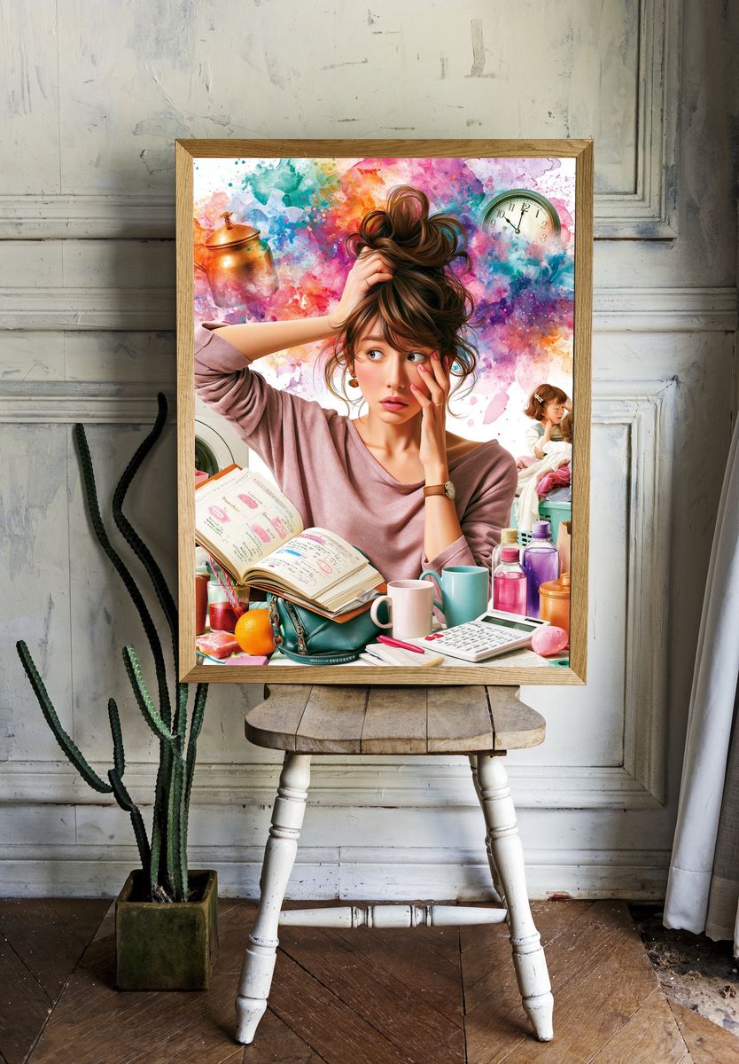 Overwhelmed Morning Routine Illustration Poster. room preview