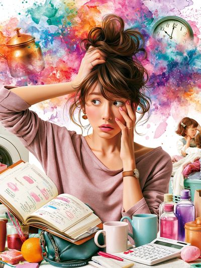 Overwhelmed Morning Routine Illustration Poster.
