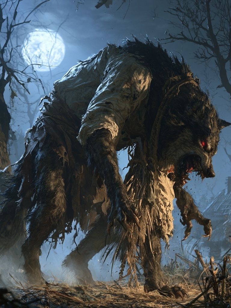 Moonlit Werewolf Horror Print. poster detail