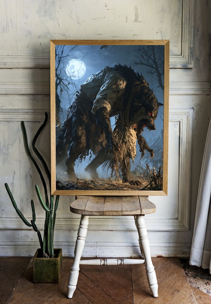 Moonlit Werewolf Horror Print. — room view 1