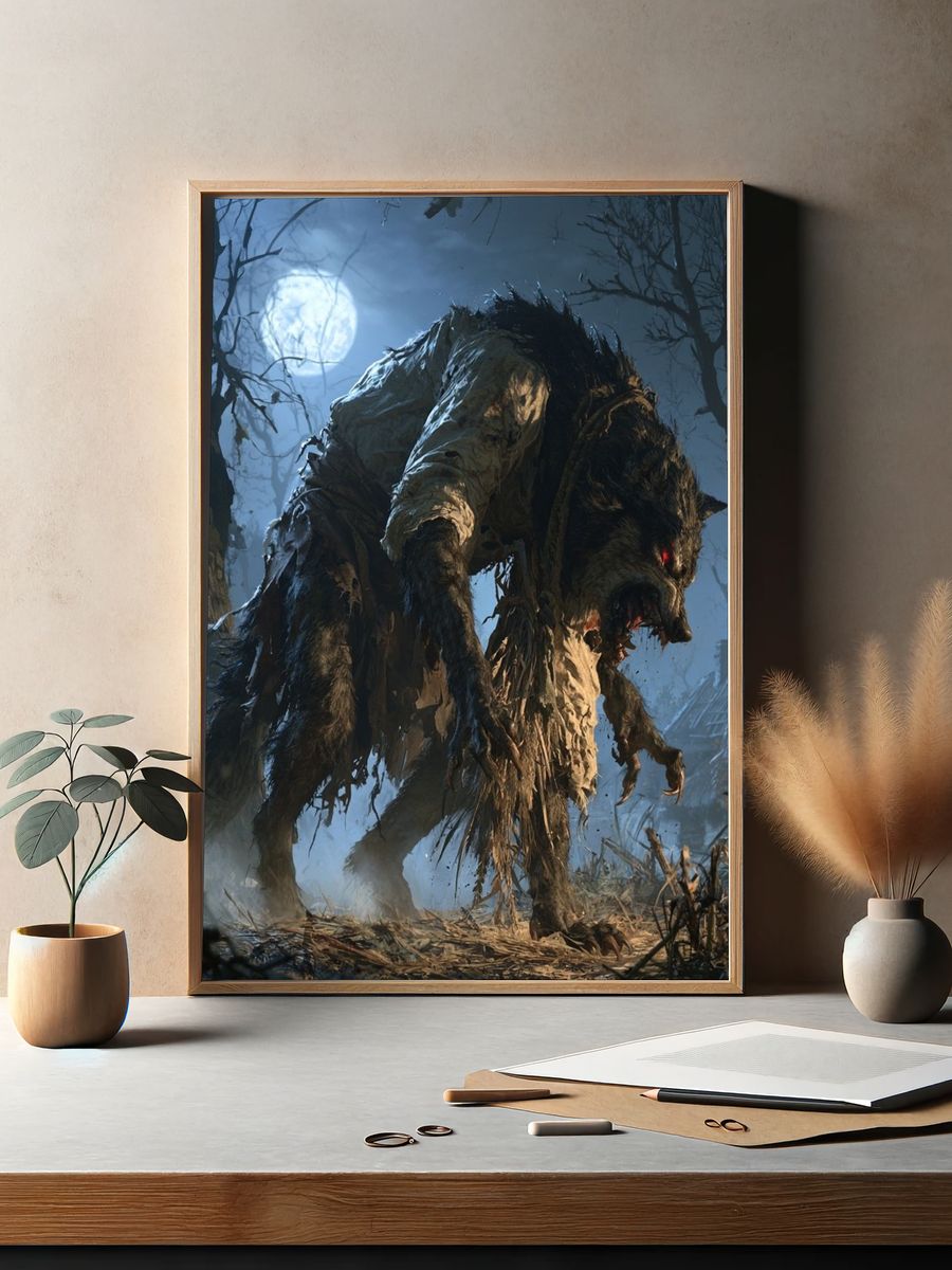 Moonlit Werewolf Horror Print. — room view 2