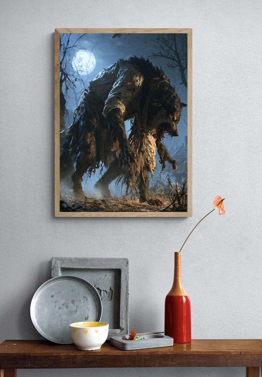 Moonlit Werewolf Horror Print. — room view 3