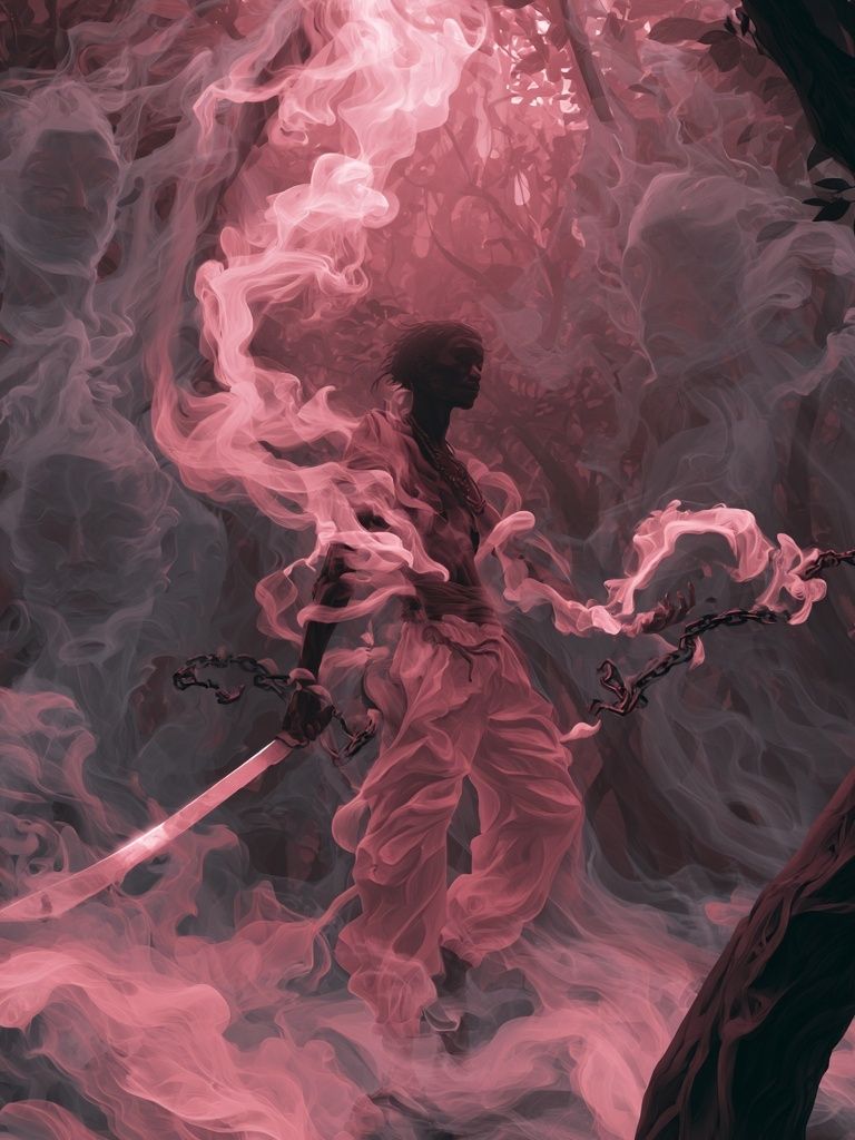 Pink Smoke Warrior Illustration Print. poster — illustration art
