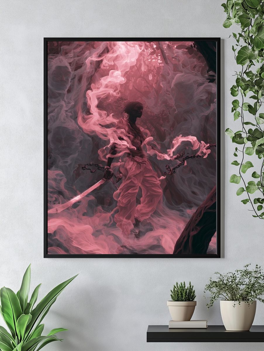 Pink Smoke Warrior Illustration Print. — room view 4