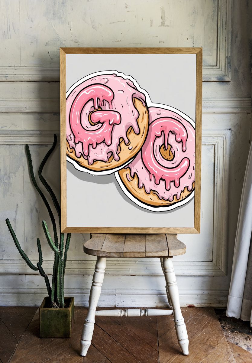 Pink Frosted Donuts Illustration Poster. — room view 1