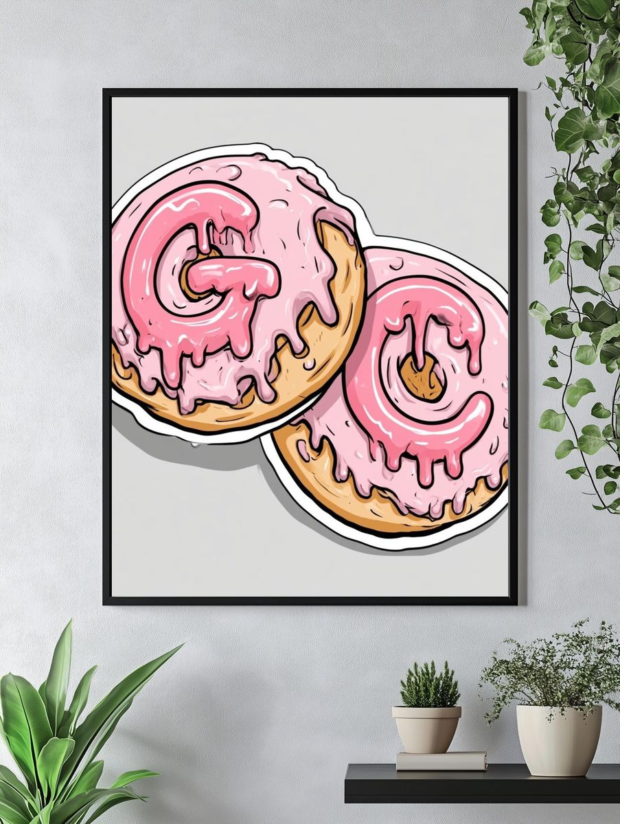 Pink Frosted Donuts Illustration Poster. — room view 4