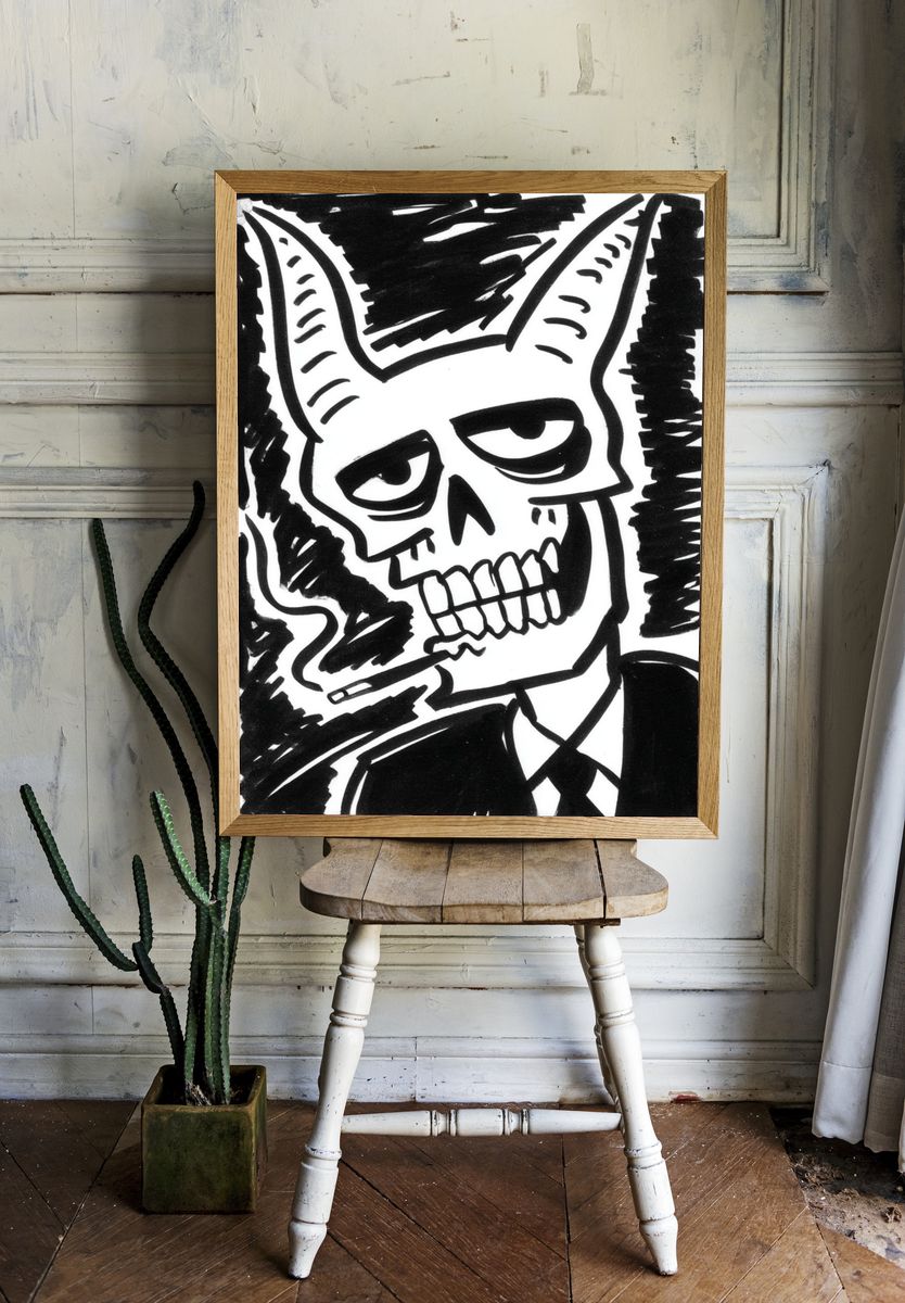 Skull Ink Illustration Poster. room preview