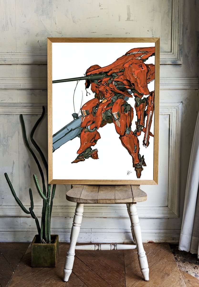 Mecha Warrior Digital Art Poster. room preview