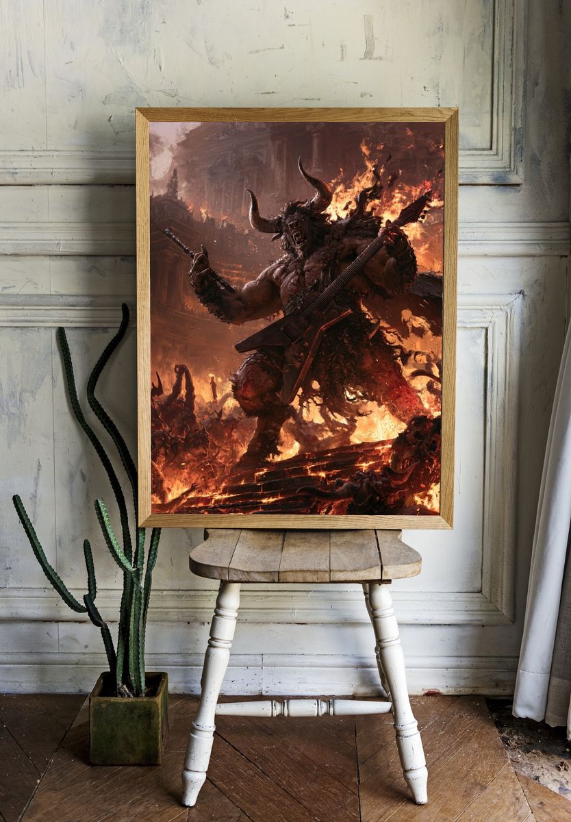 Demonic Battle Guitarist Fantasy Print. — room view 1