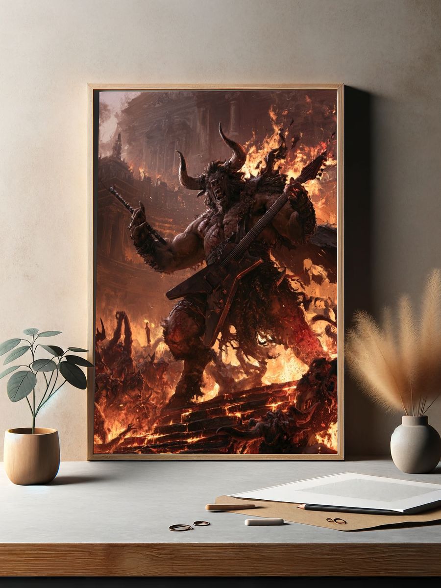 Demonic Battle Guitarist Fantasy Print. — room view 2