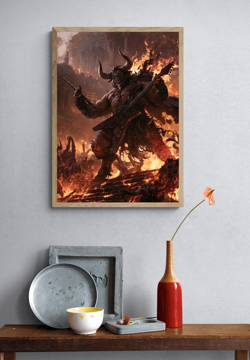 Demonic Battle Guitarist Fantasy Print. — room view 3
