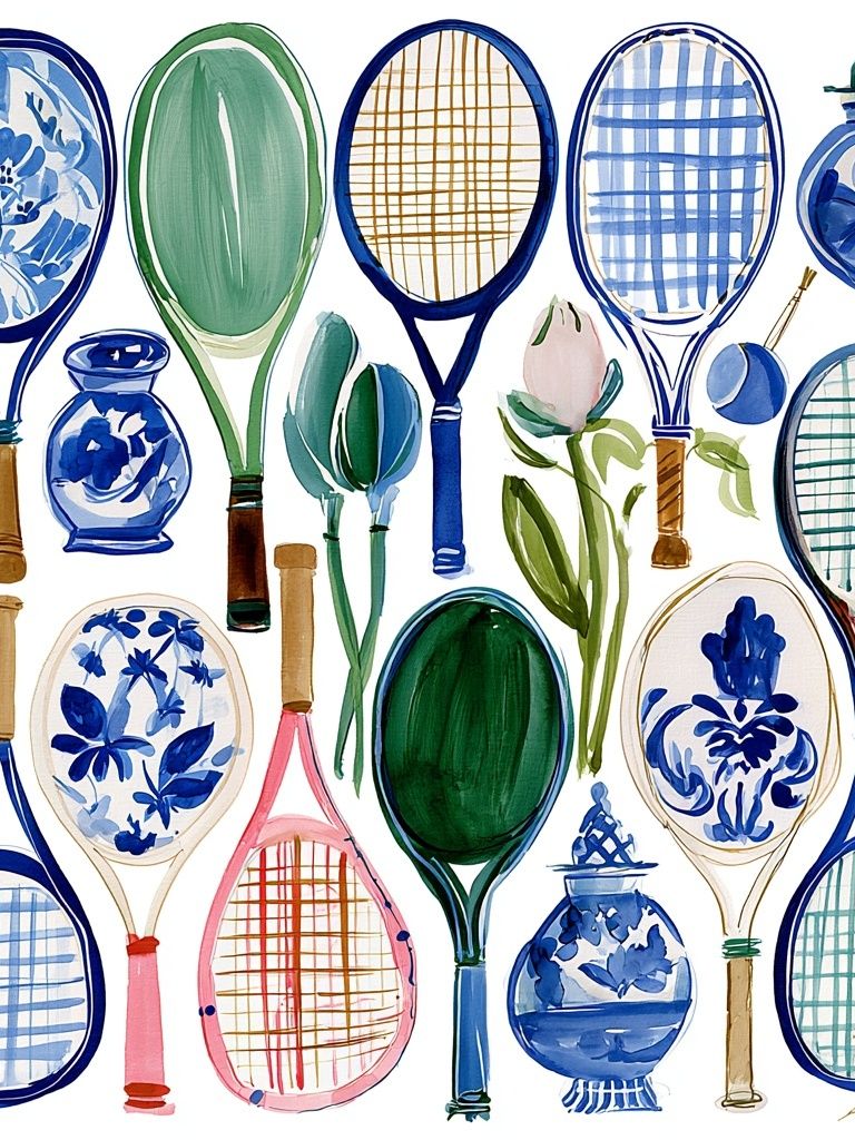 Watercolor Tennis Rackets Illustration Poster. poster — illustration art