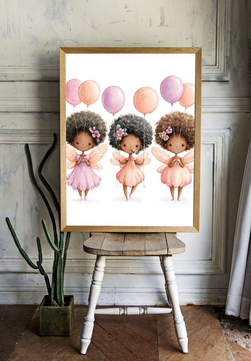Fairy Girls Watercolor Print. room preview