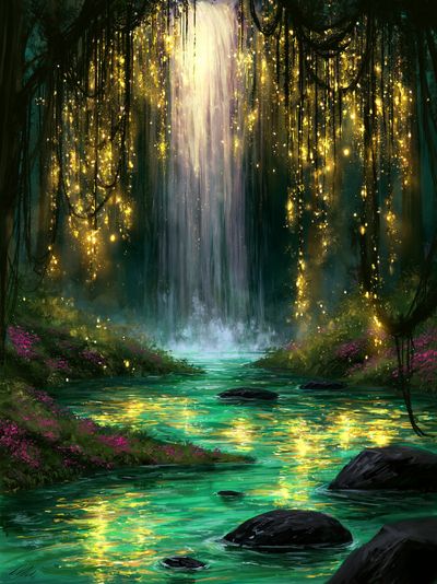 Enchanted Waterfall Forest Print.