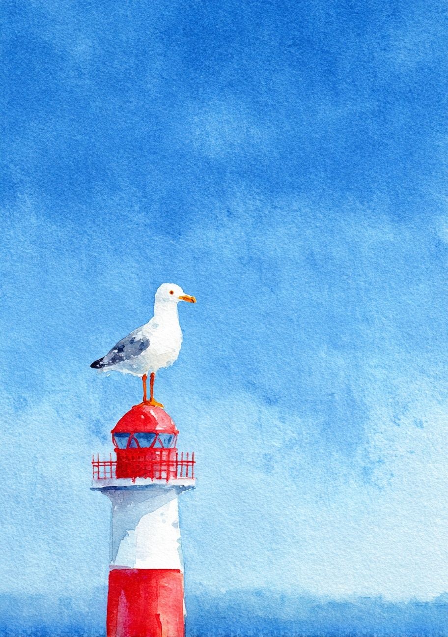 Seagull on Lighthouse Watercolor Poster. poster — illustration art