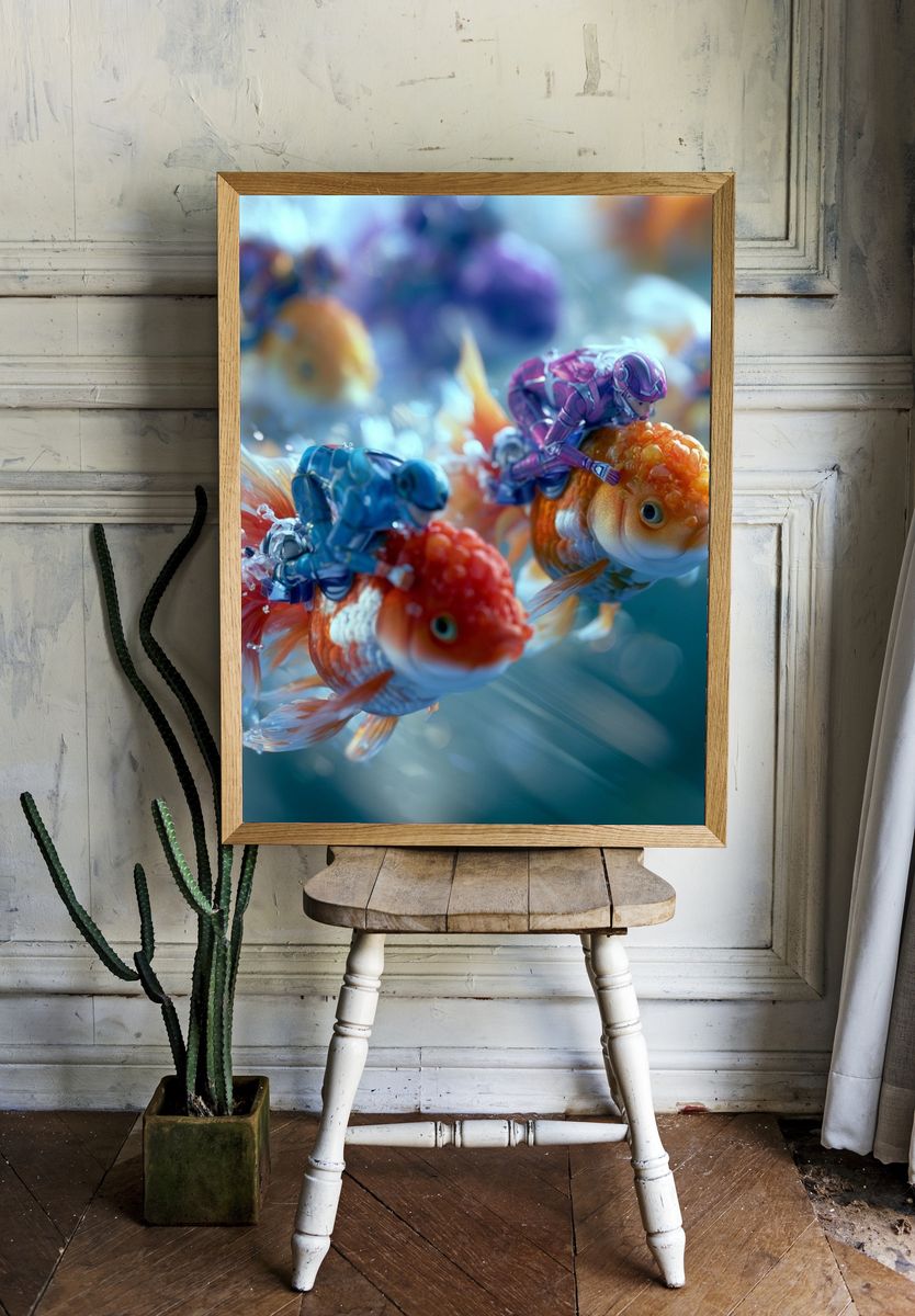 Racing Goldfish Digital Art Poster. — room view 1
