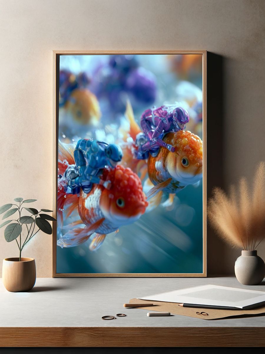 Racing Goldfish Digital Art Poster. — room view 2