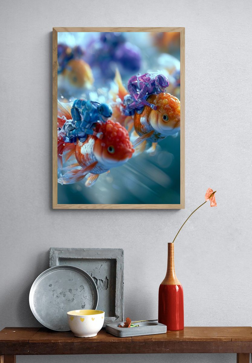 Racing Goldfish Digital Art Poster. — room view 3