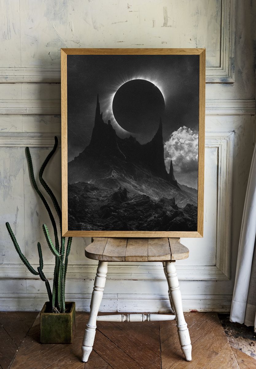 Eclipse Over Dark Peaks Print. — room view 1