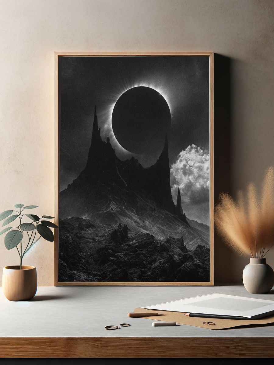 Eclipse Over Dark Peaks Print. — room view 2