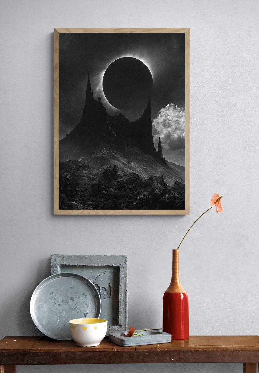 Eclipse Over Dark Peaks Print. — room view 3