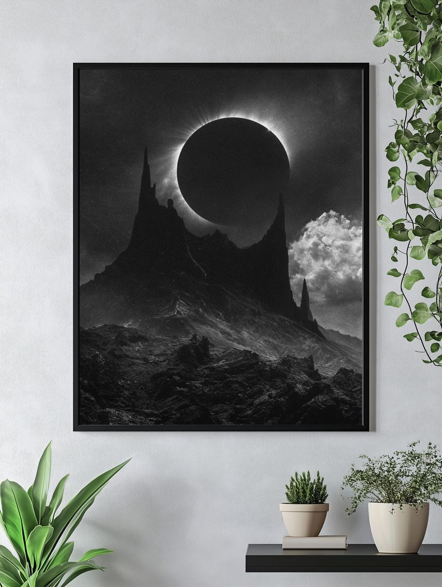 Eclipse Over Dark Peaks Print. — room view 4