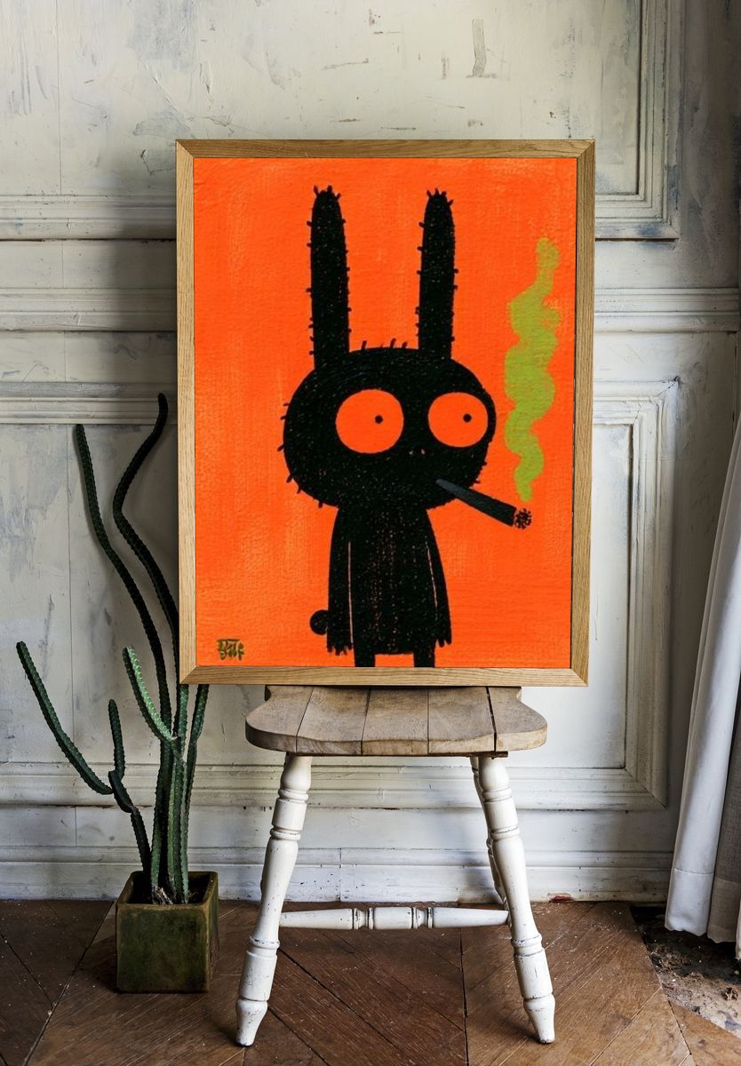 Black Bunny Character Illustration Poster. — room view 1