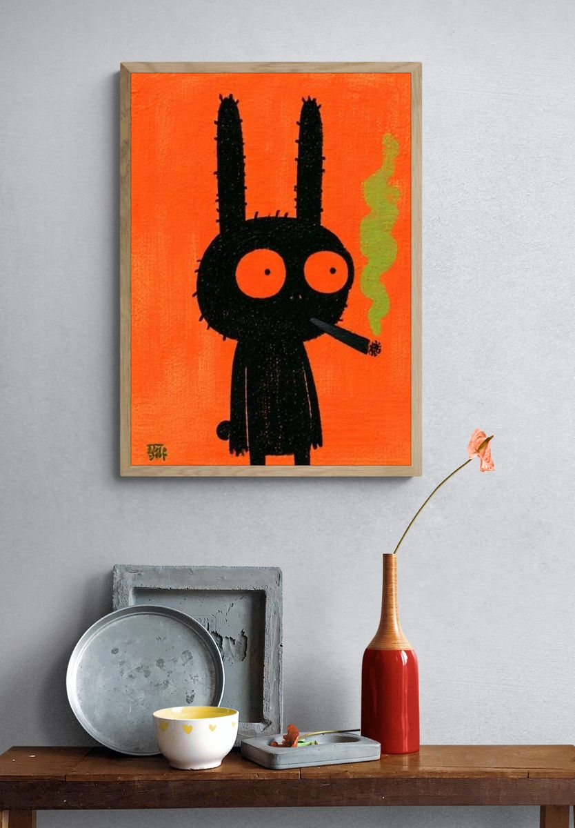 Black Bunny Character Illustration Poster. — room view 3
