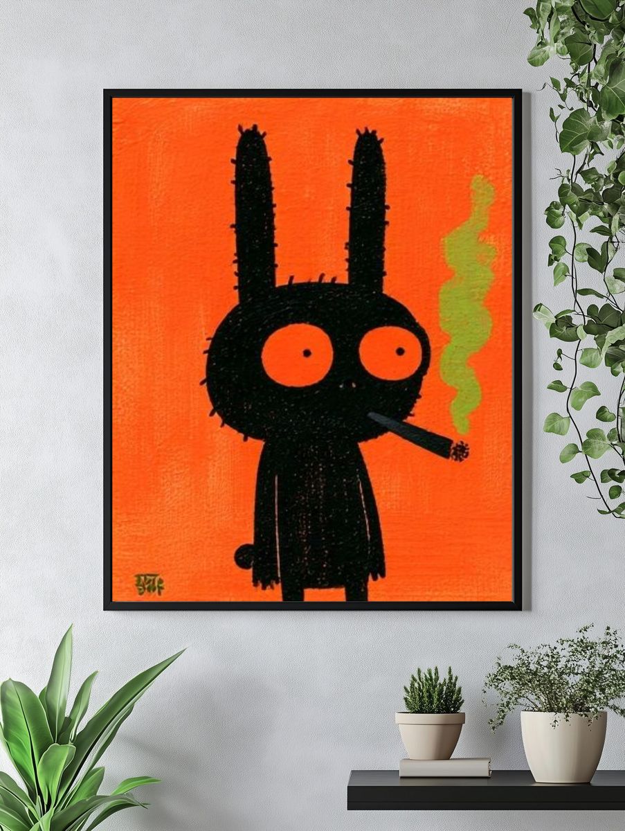 Black Bunny Character Illustration Poster. — room view 4