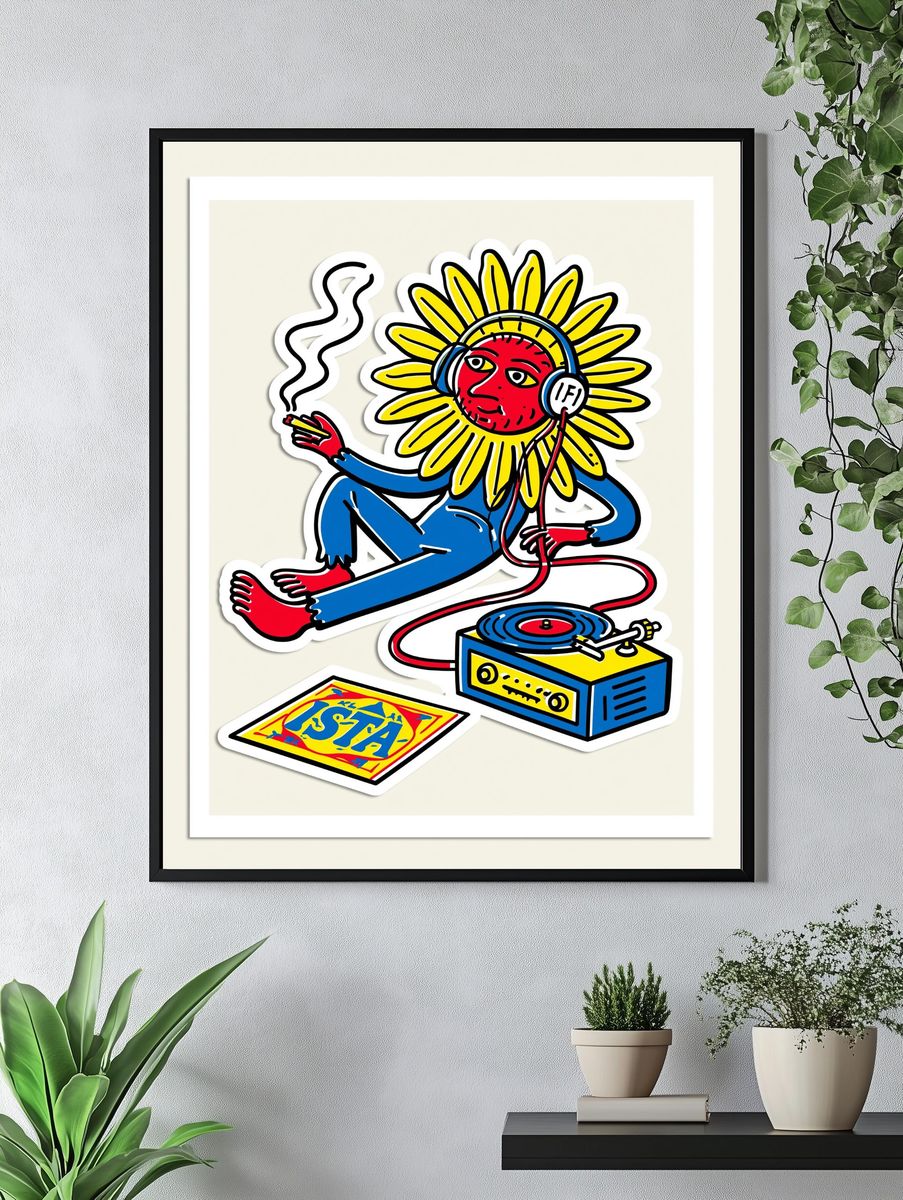 Psychedelic Sunflower DJ Poster. — room view 4