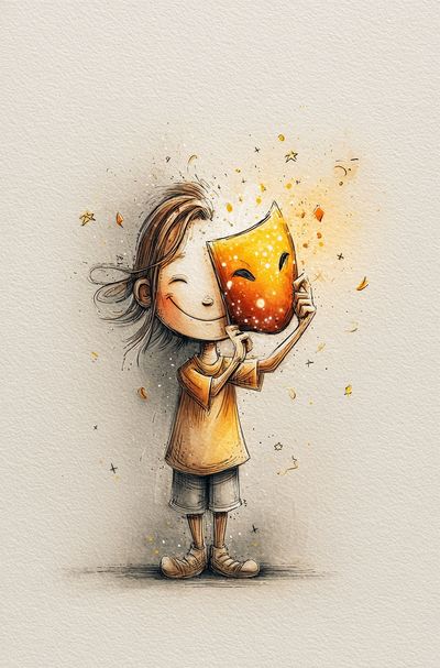 Child Holding Mask Illustration Poster. poster