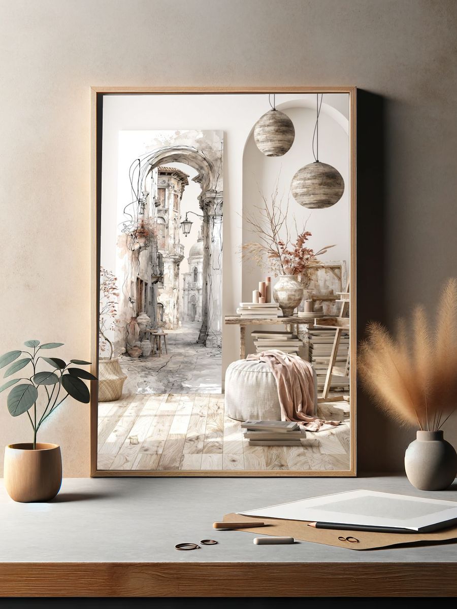 Mediterranean Archway Illustration Poster. — room view 2