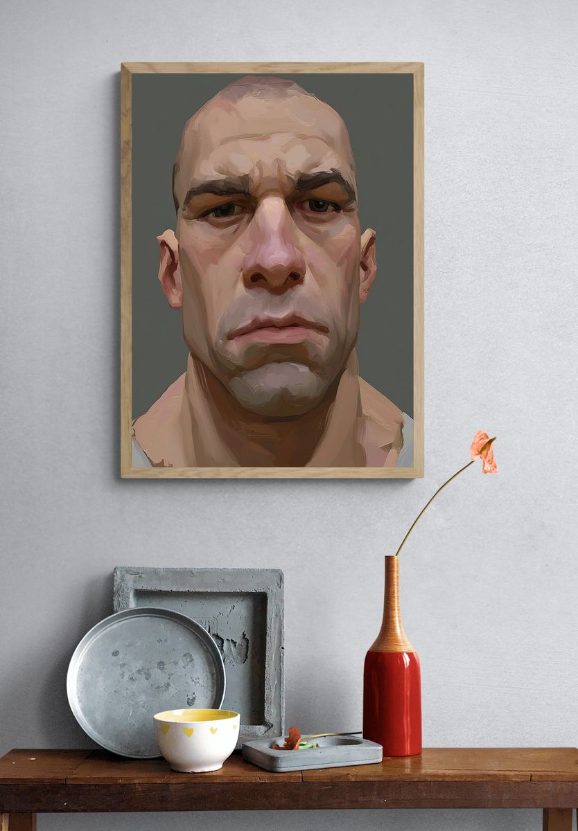 Intense Male Portrait Illustration Poster. — room view 3