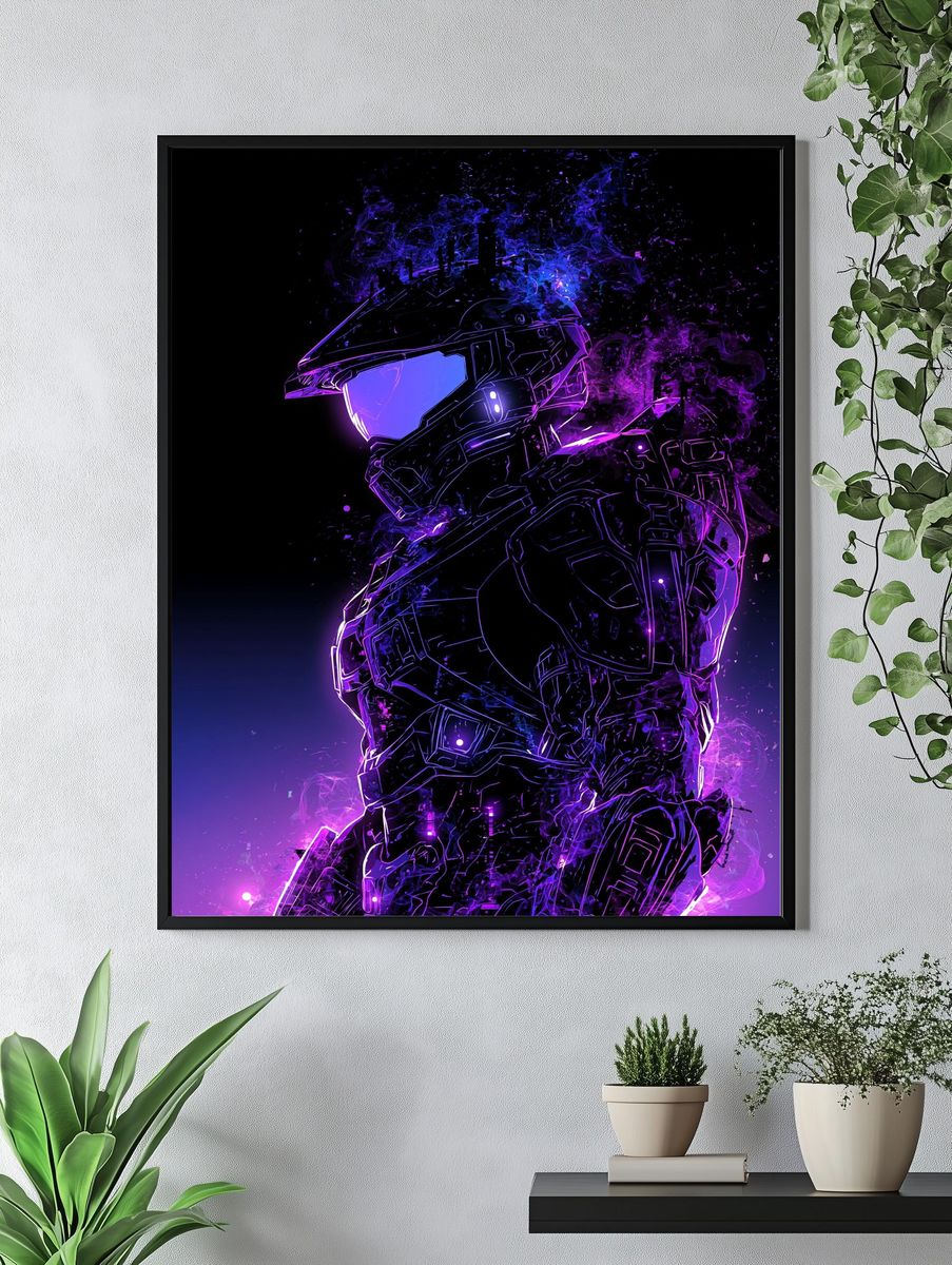 Neon Spartan Helmet Illustration Poster. — room view 4