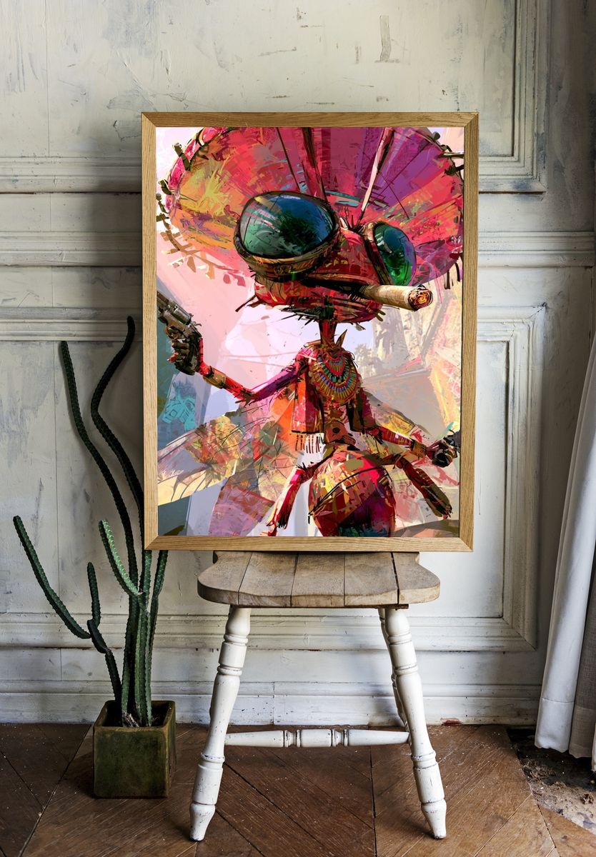 Psychedelic Insect Warrior Poster. — room view 1